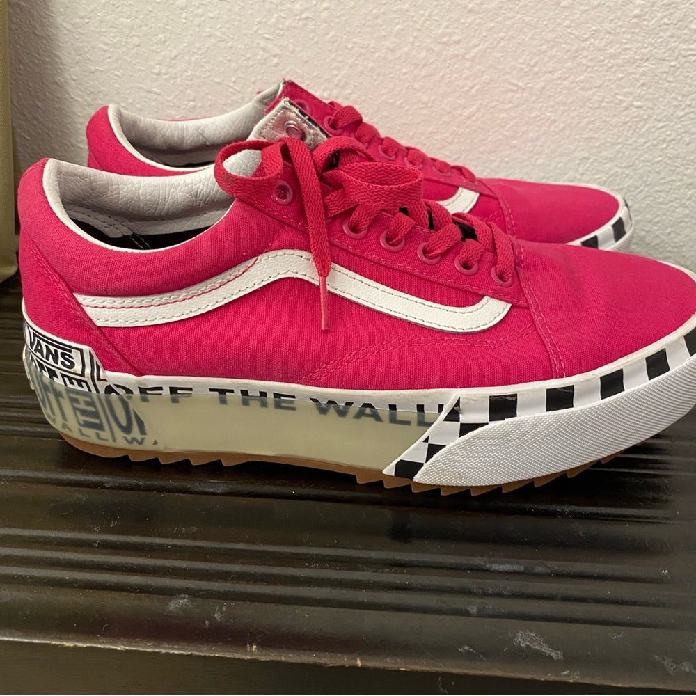 Vans Red and White Platform Shoes